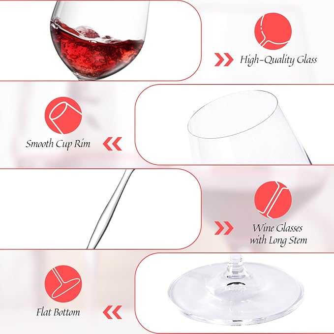 KAMMAK Wine Glasses Set of 2, 18.6 oz Hand Blown Crystal Bordeaux Wine Glasses, Thin Rim & Long Stem, Perfect for Red & White, Daily Use, Wedding Anniversary or Birthday Gift with Gift Box, Leggy