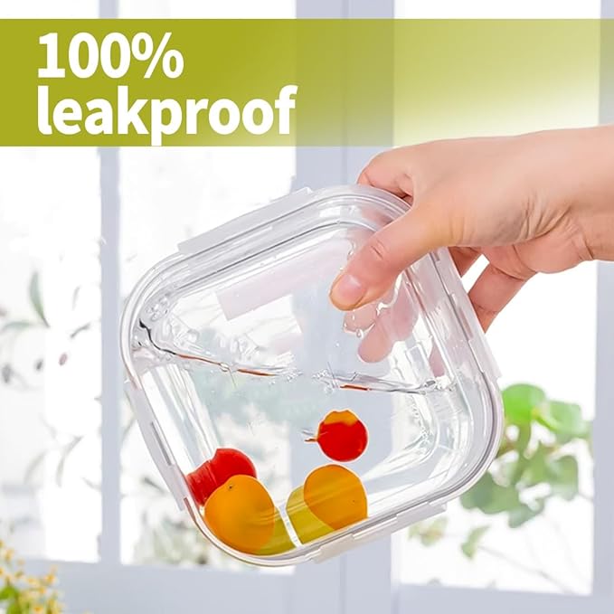 16PC Square Glass Storage Containers With Lids, 2 Cup Square Glass Food Containers With Lids, BPA free Small Meal Prep Bowls for leftovers, Dishwasher, Freezer Safe (8 lids & 8 Containers)