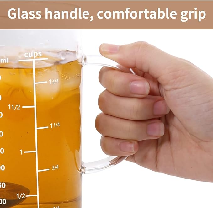500ML Glass Measuring Cup With Handle, High Borosilicate Glass Three Scales V-Shaped Spout Clear Measuring Cup (OZ, Cup, ML/CC) Easy To Read Kitchen Tools