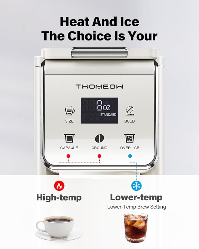 Coffee Maker Hot & Iced With Bold Setting,Single Serve Coffee Maker For K Cup And Grounds，52 Oz Removable Water Tank,6-14 Oz Brew Sizes,One Cup Kcup Coffee Machine With Reusable Filter, White