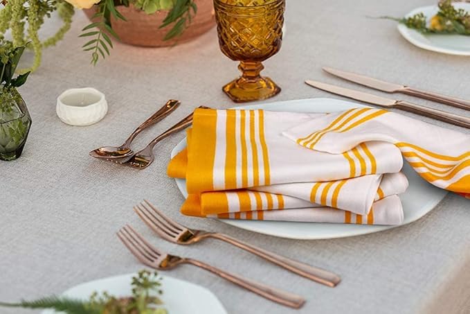Urban Villa DinnerNapkins Trendy Stripes Cloth Napkins Set of 12 Yellow/White Color Dinner Napkins 20x20 Inches 100% Cotton Dinner Napkins Over Sized Cloth Napkins with Mitered Corners DinnerNapkins