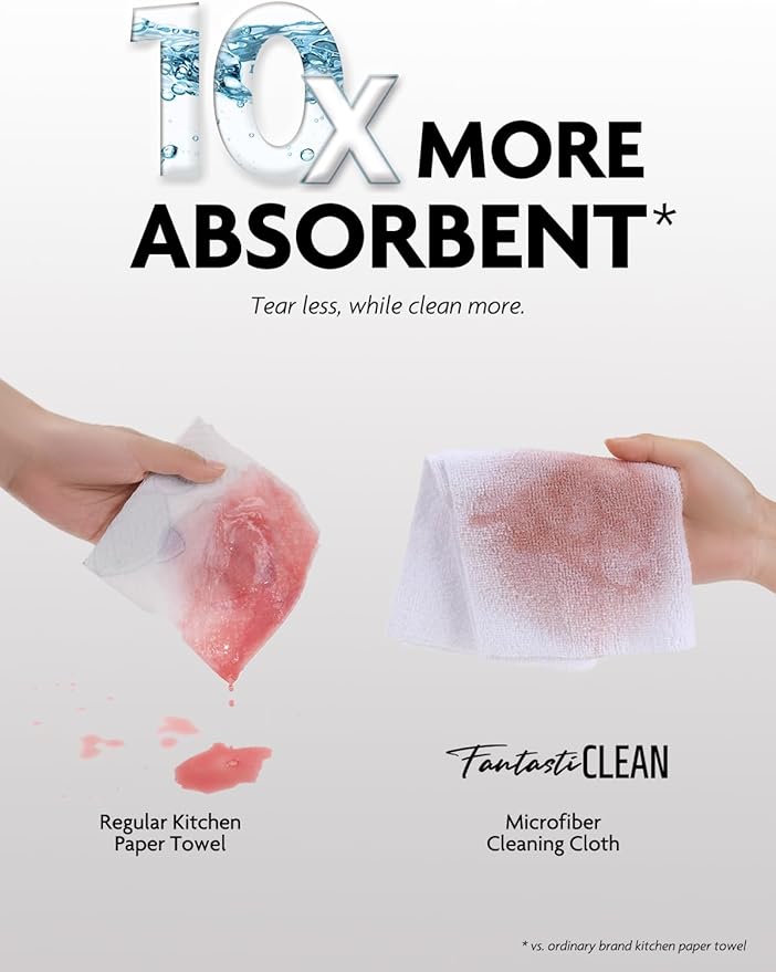 Fantasticlean Microfiber Cleaning Cloth Roll -675 Pack, Tear Away Microfiber Towels, 12" x 12", Reusable, Washable, Ultra Absorbent Dishcloth for Home Supplies, Car, Shop (9 Rolls of White)