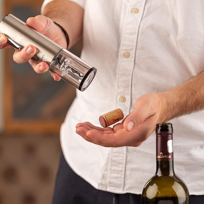 Premium Electric Wine Bottle Opener with Charging Base, Quality Italian Design, Electric Wine Opener Set, Corkscrew Opener, Display Charging Station, an Unique Gift for Wine Lovers