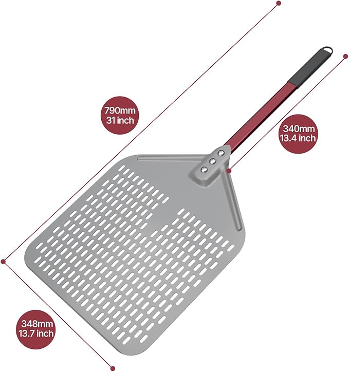 crosson 14”×18“ Perforated Pizza Peel, Pizza Spatula Paddle, Lightweight Pizza Turning Peel with 16“ Long Handle, Pizza Oven Accessories, Pizza Tools, Rectangle Pizza Turner