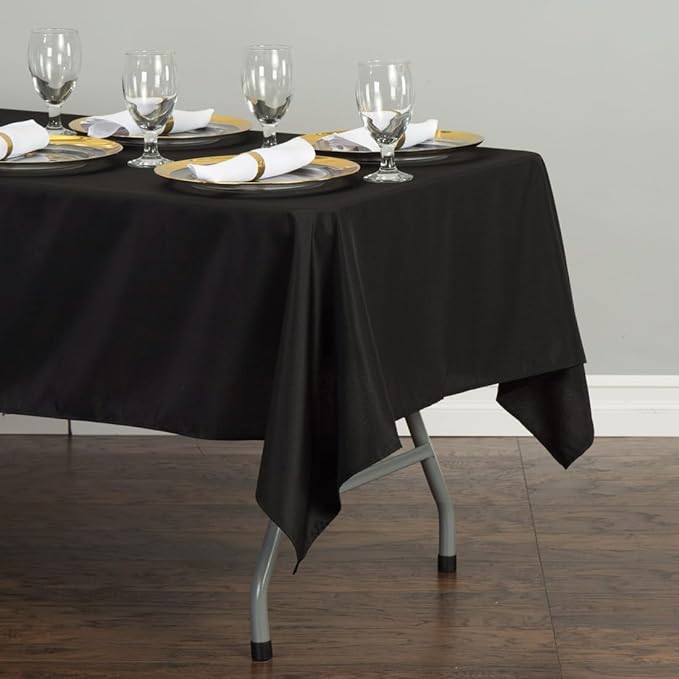 LTC LINENS 10 Pack Black Rectangular Tablecloths 60 x 102 Inches for 6 Feet Rectangle Banquet Tables with Half-Drop - Stain and Wrinkle Resistant Polyester Fabric Cloth Table Covers for Party, Wedding
