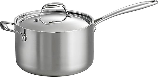 Tramontina Signature Tri-Ply Clad Stainless Steel 4-Quart Sauce Pan with Lid, Induction-Ready, Dishwasher-Safe, NSF-Certified, Made in Brazil