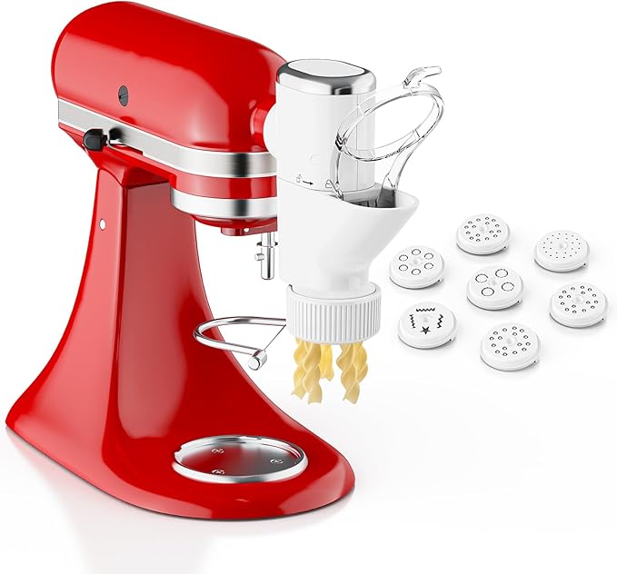 Cofun Gourmet Pasta Press Attachment for KitchenAid Stand Mixer, Pasta Maker with 7 Interchangeable Plates to Make 7 Pasta Shapes, Easy to Use & Easy Clean Pasta Attachment for KitchenAid Stand Mixer