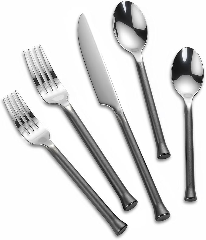 Silverware Set Flatware Set Stainless Steel Cutlery Set Vintage Black Handle Mirror Finished Heavy Duty 20 Pieces Service for 4