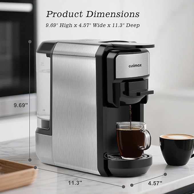 CUSIMAX Single Serve Coffee Machine for K Cup and Nespresso Pods, Fast Brew One Cup Coffee Maker, Customizable Brewing Sizes, Stainless Steel Espresso Machine with 20oz Remevable Water Tank