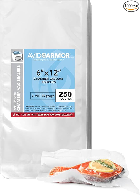 Avid Armor Chamber Vacuum Sealer Bags – Heavy Duty, BPA-Free, Pre-Cut Chamber Vacuum Bags for Food Preservation, Freezer Storage, Sous Vide and more, 1000/Pack (6x12) – Multi-Use Vacuum Bags