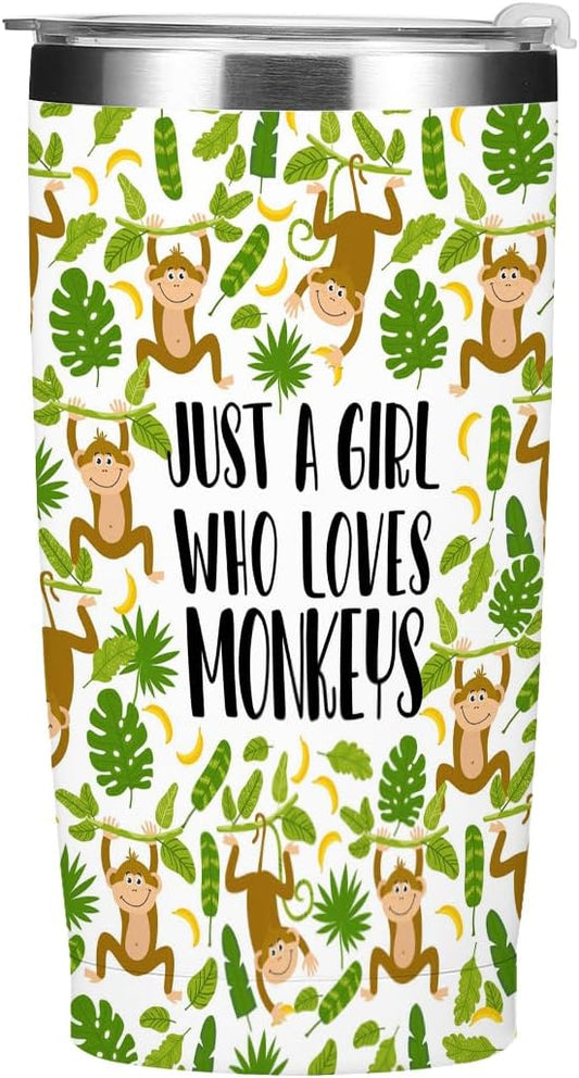 Cute Monkey Print Tumbler,Monkey Gifts 20 oz Stainless Steel Coffee Mug，Travel Cup，Insulated Cup with Lid for Car, Perfect Gifts for Women Monkeys Lover Friend Mom Sister Christmas Birthday