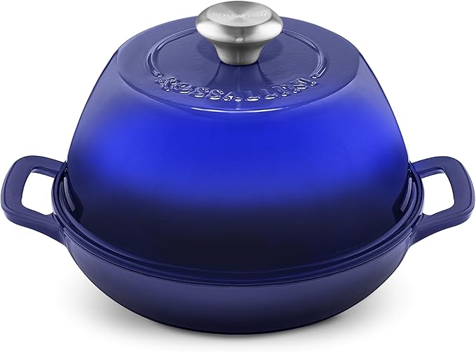 Signature Enameled Cast Iron Sourdough Bread Oven | Non-Stick with Tight Fitting Lid for Perfect Baking and Bread Making | 6QT Round Oven With Lid [Indigo Blue]