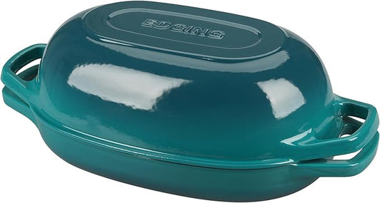 Enameled Cast Iron Oval Dutch Oven Pot with Lid, Dutch Oven for Sourdough Bread Baking, Oval Bread Pan, 5qt, Darkcyan