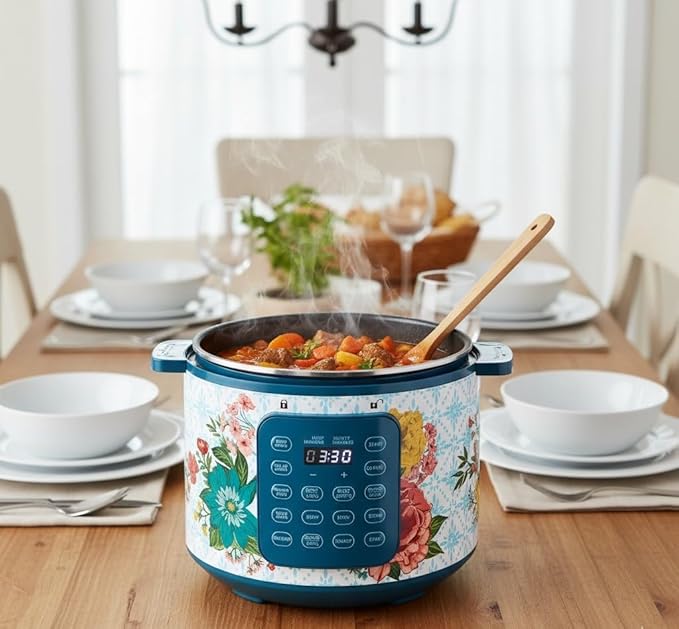 Pioneer Woman 6-Quart Pressure Cooker with Touch Control Display - 7-in-1 Multi-Cooker, Floral Design, Slow Cook, Steam, Rice & More (Fancy Flourish)