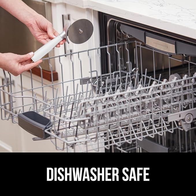 GORILLA GRIP BPA-Free Large Pizza Cutter Wheel, 9 Inch, Sharp Stainless Steel Blade, Slip Resistant Handle with Thumb Guard Protection, Slice Thick or Thin Pizzas, Pie, Pastries in Seconds, White