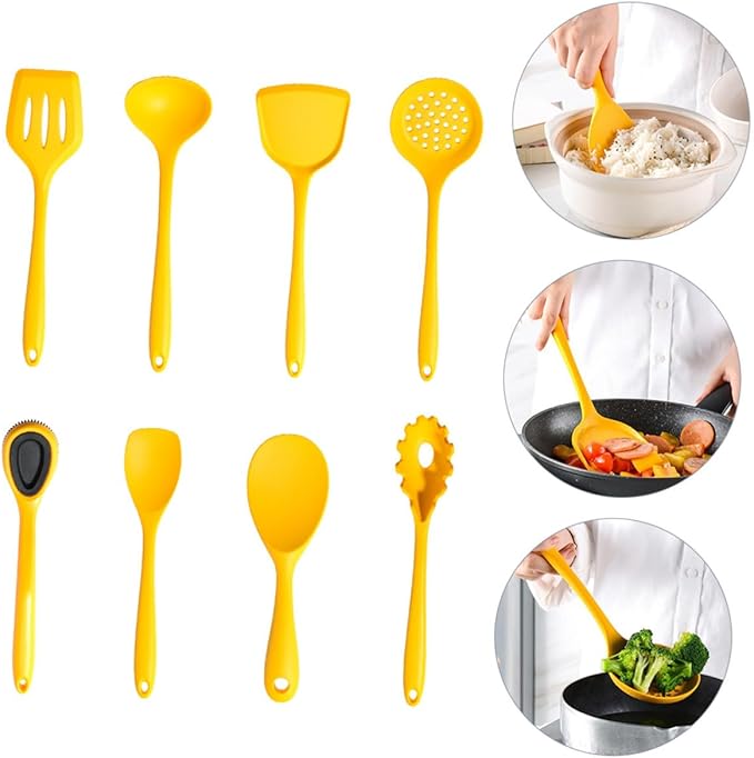 Silicone Kitchenware Non-stick Cooking Utensils with Storage Bucket Heat Resistant Kitchen Tools for Frying Braising Stirring Dishwasher Safe Cooking Supply
