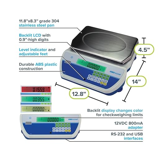 Adam Equipment CKT-M Approved Bench Checkweighing Scales for Industrial Weighing, checkweighing, Parts Counting, Setting Pricing by Weight NTEP Measurement Canada, CKT 8M, 18lb/8kg x 0.005lb/0.002kg