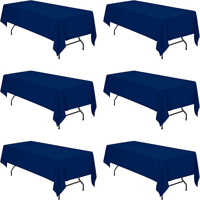 BRILLMAX 6 Pack Navy Blue Tablecloths for 8 Foot Rectangle Tables 60 x 126 Inch - 8ft Rectangular Bulk Linen Polyester Fabric Washable Cloth Cover for Wedding Reception Banquet Birthday Party