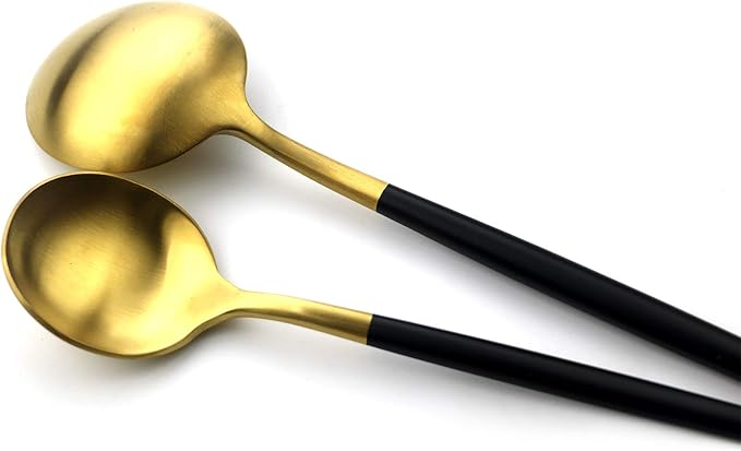 Gugrida 20-Piece Matte Gold & Black Handle 18/10 Stainless Steel Flatware Set, Titanium Cutlery for Home & Restaurant, Dishwasher Safe