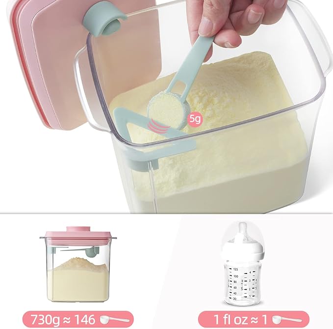 Ankou Formula Container - 1700ml Airtight Formula Dispenser One Button Handy Milk Powder Container BPA-Free Storage Containers with Scoop and Scraper Transparent 730g
