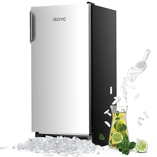 Under Counter Crescent Ice Maker Machine, 15'' W Drainless Built-in Ice Maker, 25 LBS/Day with 22 LBS Storage Bin, Perfect for Commercial Home Bar, No Drain