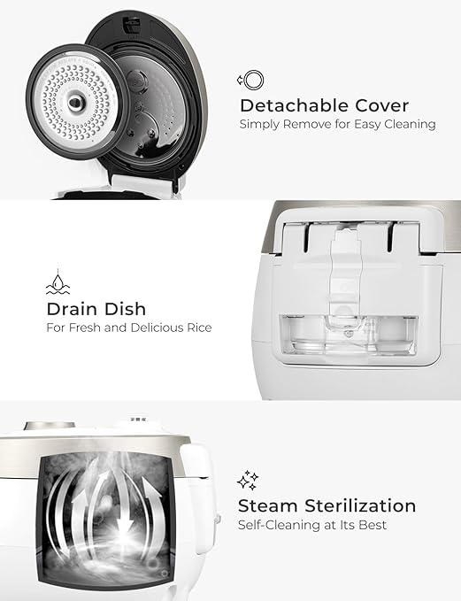 Cuckoo CRP-RT0609FW 6 cup Twin Pressure Plate Rice Cooker & Warmer with High Heat, GABA, Mixed, Scorched, Turbo, Porridge, Baby Food, Steam (Hi/Non Press.) and more, Made in Korea (White)