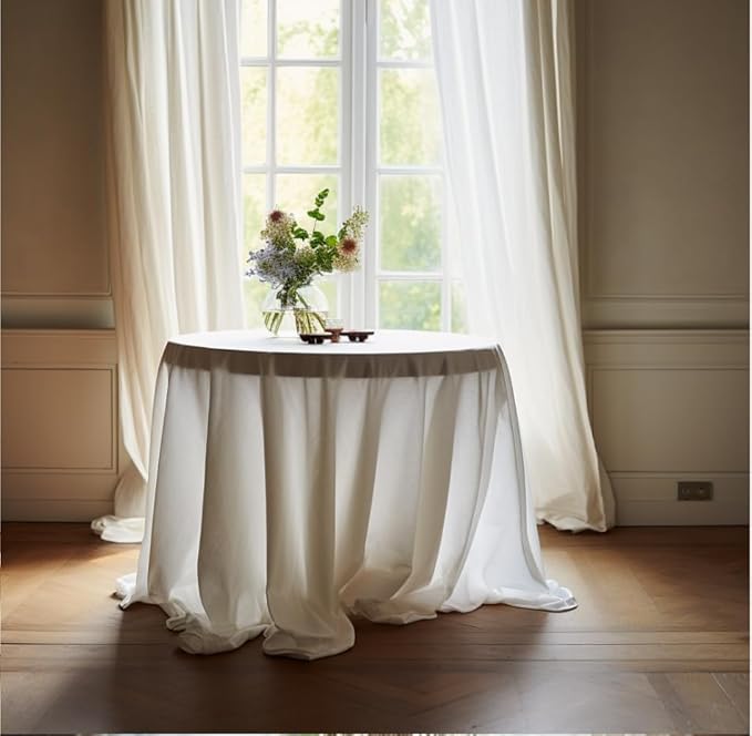 EVERLY 100% Pure Linen Round Tablecloths 80Inch Round Machine Washable Tablecloth for Thanksgiving,Decorative Halloween,Buffet Parties,Picnic,Events,Weddings and Restaurants-White