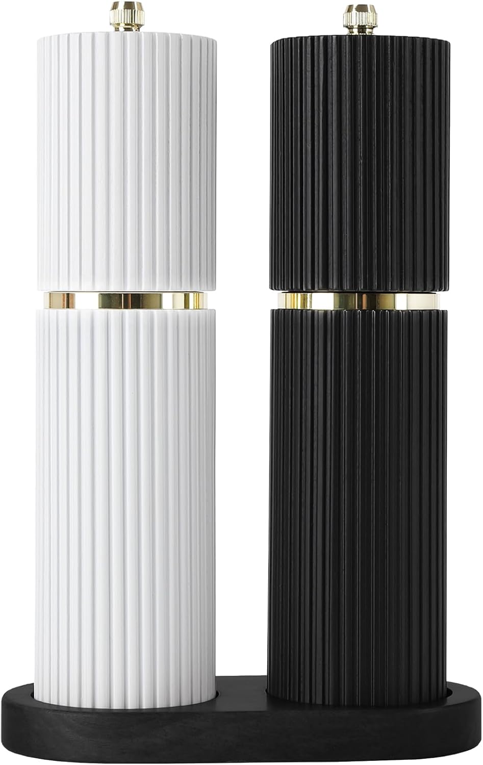 Wooden Salt and Pepper Grinder Set with Gold Accents, Refillable Salt and Pepper grinder with adjustable Coarseness, Pepper Mill Manual,Salt and Pepper Shakers With Tray-Ideal for Gifting