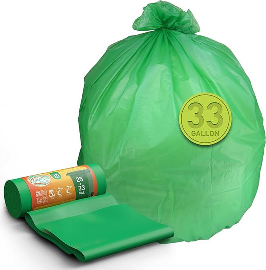 Compostable 33 gallon Large Garbage Bags,15 Count, Fits 33-36 gallon trash can, Extra Strong and Durable,Compostable Lawn & Leaf Yard Waste bags,ASTM D6400,Bpi Certified&OK compost HOME certified
