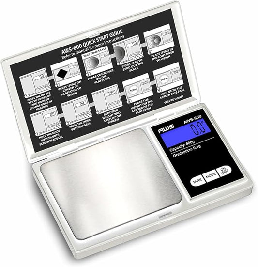 American Weigh Scales 600g x 0.1g Digital Pocket Scale | High Precision Digital Scale LCD Display Multi Unit Conversion Pocket Grams Scale, Jewelry Scale, Small Smart Weight Scale - Silver
