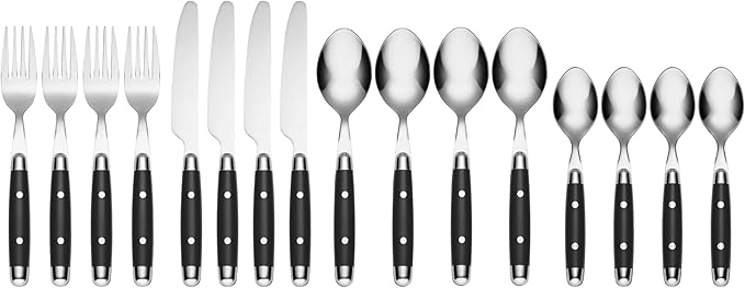 Cambridge Silversmiths 16 Piece Jubilee Flatware Set, Black