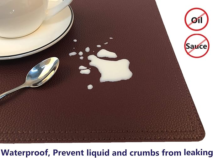 Set of 6 Faux Leather Placemats, PU Table Mats, Waterproof, Stain Resistant, Heat Resistant, Easy to Clean for Kitchen Dining Table,Conference Table
