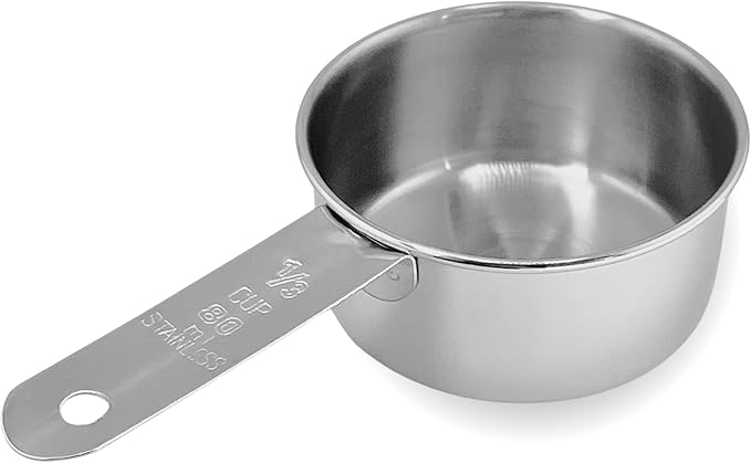 1/3 Cup Stainless Steel Measuring Cup | Sturdy Metal 80 ml | 80 cc | 3 oz | Single Cup for Wet and Dry Ingredients | Great for use as 1/3 Cup Dog Food Scoop - 1 PK