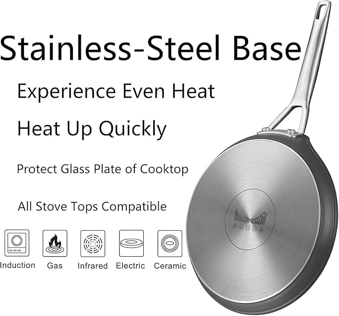 MsMk Crepe Pan with Spreader, 8 Inch Titanium and Ceramic Nonstick Flat Skillet Tortilla Egg Pan, Induction Compatible, PFOA Free, Oven Safe to 700°F
