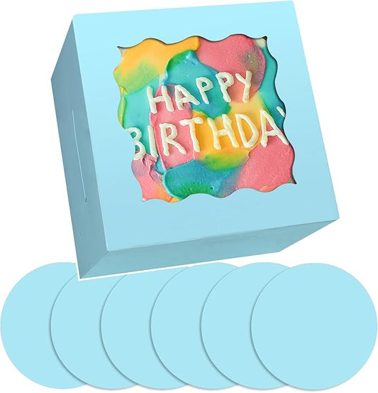 Bakepacker 36pcs 6x6x5 Inches Cake Boxes with Window, 18-Pack Light Blue, 6 Inch Bakery Boxes (18 Cake Boxes + 18 Cake Boards Included)