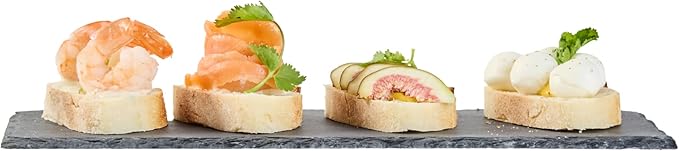 Restaurantware Slate Serving Trays 4 Pack of 11.8" x 4" Foam Feet Charcuterie Stone Plates Rustic Edges Freezable Black Serving Display Cheese Boards for Kitchen, Gourmet, Dining, Parties