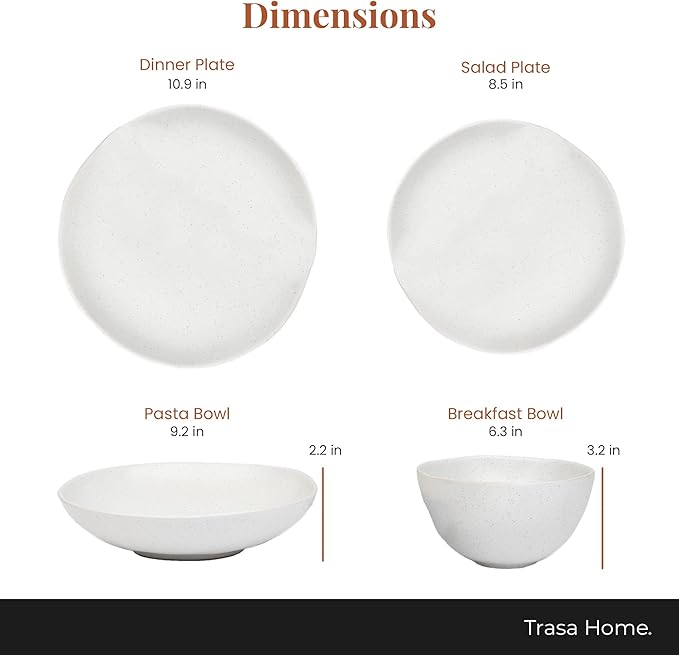 Trasa Home Eco-Friendly High Fired Artisan Stoneware Dinnerware 16 piece set, 4 place settings (Millstone)