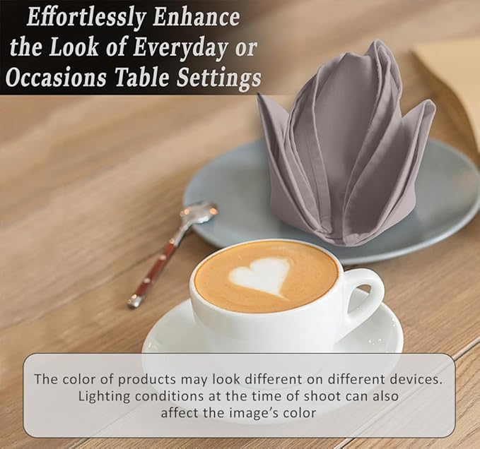 Ruvanti Cloth Napkins Set of 12, 18x18 Inch, Soft & Absorbent Cotton Enrich Dinner Napkins for Hotel, Wedding Parties, Napkins Everyday - Coffee Grey