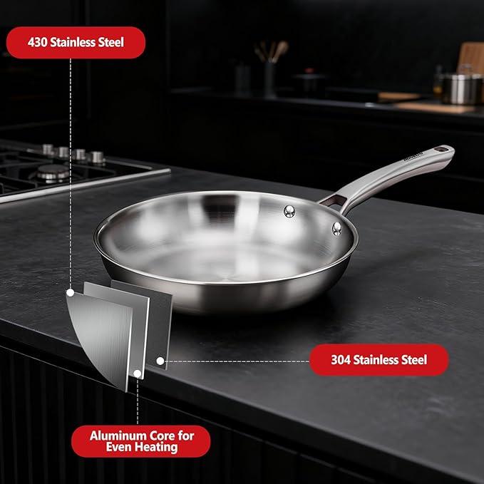 ROVSUN 11-Pcs Stainless Steel Cookware Set, Tri-Ply Pots and Pans Set with Lids, Full Clad Stainless Steel, Non-Toxic Kitchen Set, PFOA & PTFE Free, Compatible for All Cooktops