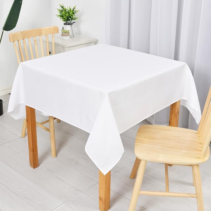 Hiasan Faux Linen Square Tablecloth - Wrinkle and Stain Resistant Washable Table Cloth for Kitchen Dining Room Holiday Table Cover for Party Dinner, White, 60 x 60 Inch