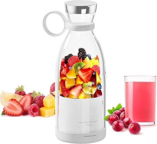 Asa Vea Mini Blender for Smoothies and Milkshakes, Portable Blender, Rechargeable, Personal Size Blender with Quota Outer Travel Lid with 4 Blades, 11 oz for Outdoors, Camping (White)