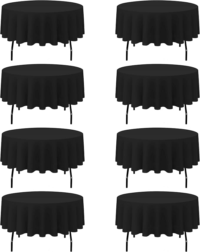 BRILLMAX 8 Pack Black Round Tablecloths 90 Inch - Circle Bulk Linen Polyester Fabric Washable Table Cloth Cover for Wedding Reception Banquet Birthday Party Buffet Restaurant