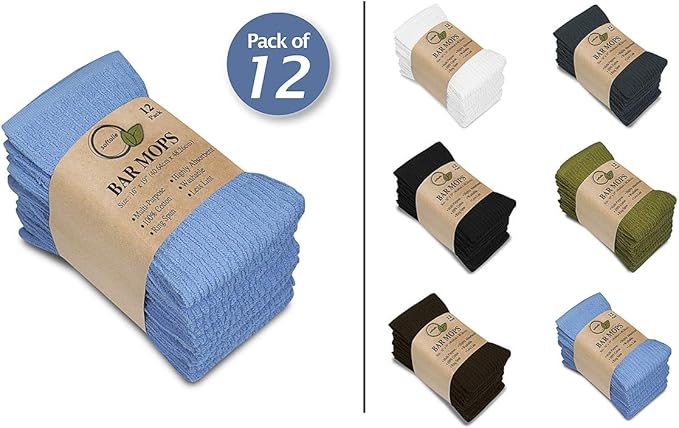 Softolle Bar Mop Towels, Pack of 12-16x19 Inches - 100% Cotton Super Absorbent Towels, Multi-Purpose for Home and Bar Cleaning (Electric Blue)