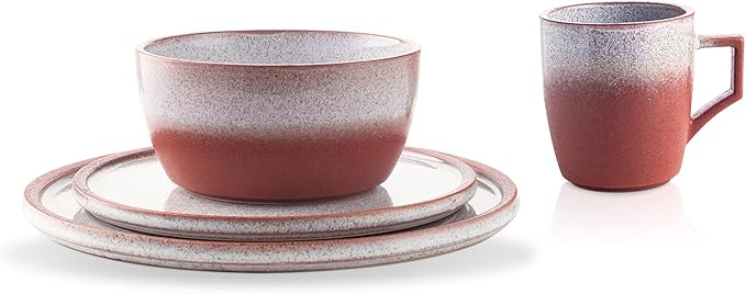Stone Lain Vince Rustic Stoneware Reactive Glaze Dinnerware Set, 16 Piece Service for 4, Red