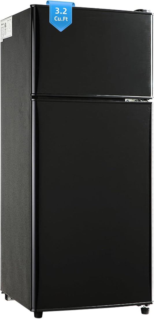 3.2 Cu. Ft. Mini Fridge with Freezer, Compact Refrigerator with Adjustable 7-Level Thermostat, Dorm Fridge for Kichen, RV, Office, Apartment, Black