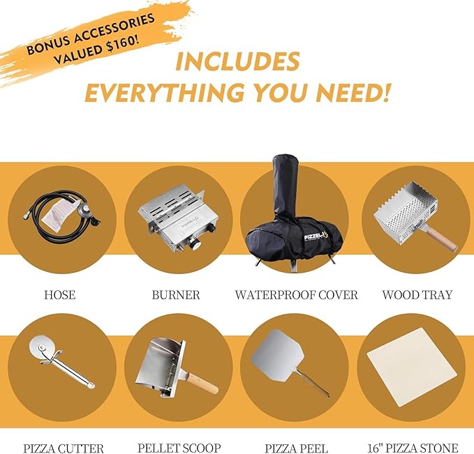 16" Outdoor Pizza Oven Propane & Wood Fired Multi-fuel Large Stainless Steel Pizza Grill with Gas Burner, Wood Tray Pizza Stone, Pizza Peel, Carry Bag (Black)