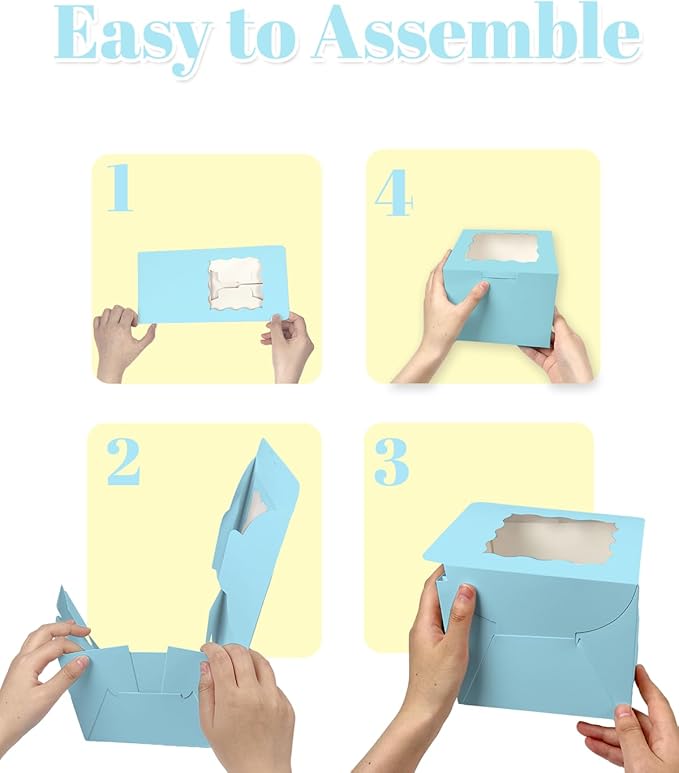 Bakepacker 36pcs 6x6x5 Inches Cake Boxes with Window, 18-Pack Light Blue, 6 Inch Bakery Boxes (18 Cake Boxes + 18 Cake Boards Included)