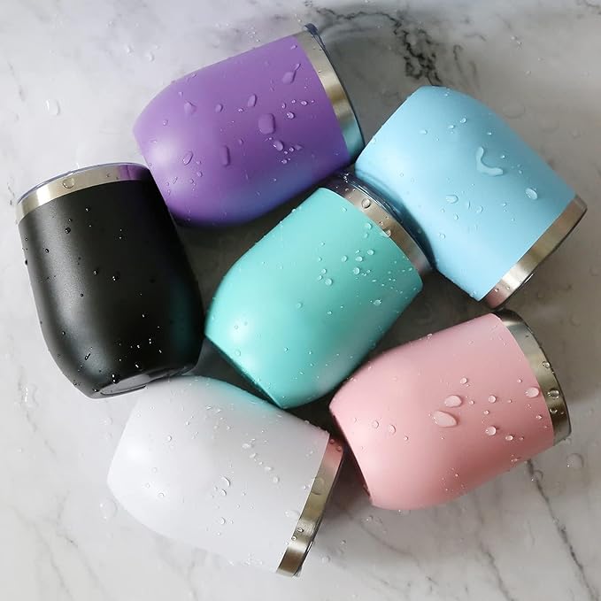 12oz Wine Tumbler with Lid With straw Stainless Steel Wine Tumbler Cups Double Wall Vacuum Insulated Travel Mugs Stemless Cup 16 Pack