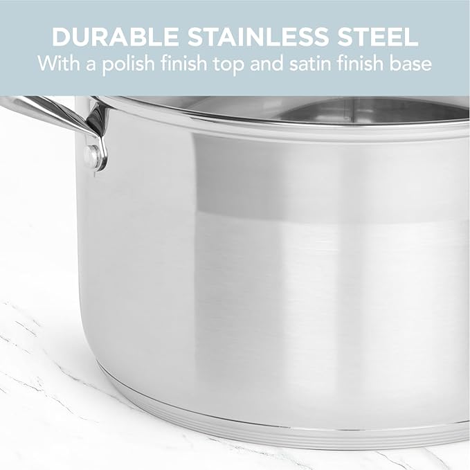 Alpha Living SP-08G Stainless Steel Pot with Capsule Bottom – Induction Compatible 8Qt Pot with Lid – Tri-Ply Ultra-Thick Bottom – Ideal for Spaghetti, Cooking, Canning, Boiling