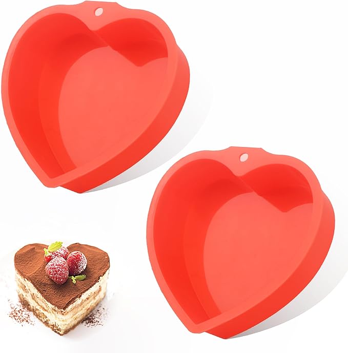 MILIVIXAY 2PCS Heart Shaped Cake Pans, 4 Inch Cake Mold, Red, Thin Style, Completely Non Stick, Food Grade Silicone, Easy To Store and Wash, Microwave, Freezer and Oven Safe.